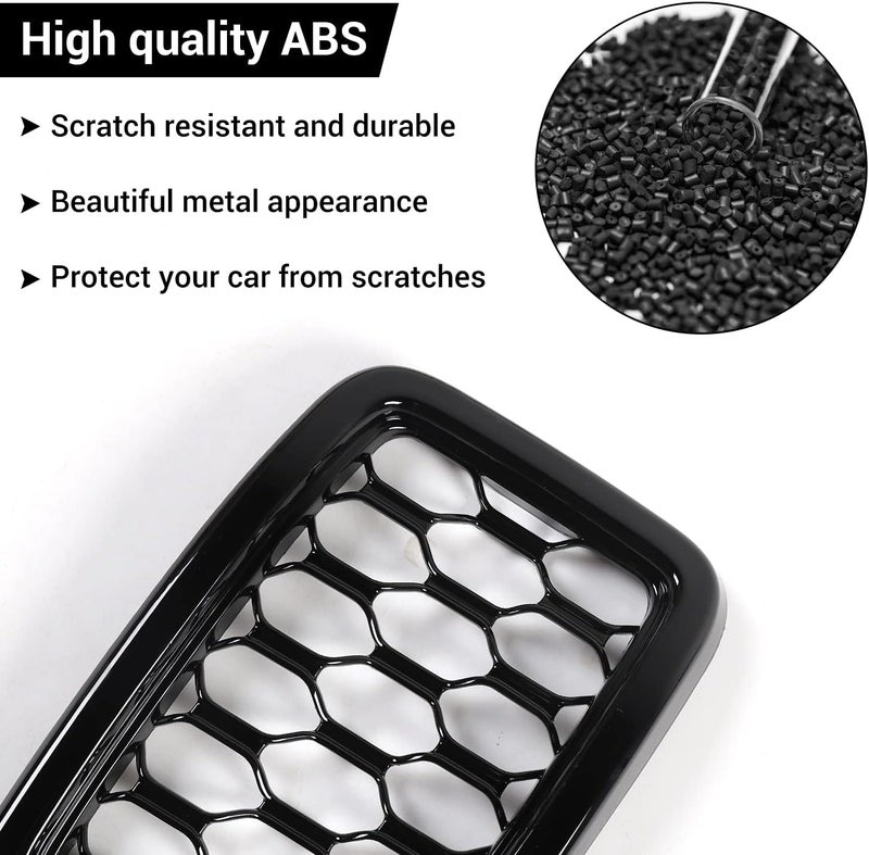 JeCar حلقة شبكة أمامية من نوع خلية النحل لتغطية وتزيين شبكة السيارة لجيب جراند شيروكي 2017-2020، باللون الأسود (7 قطع) - Image 4